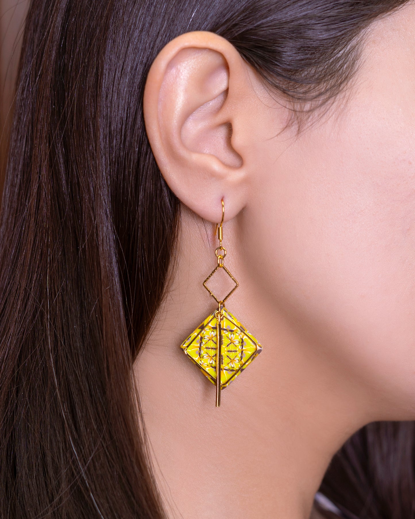 boucles d'oreilles pendantes longues jaunes fantaisies pour femmes