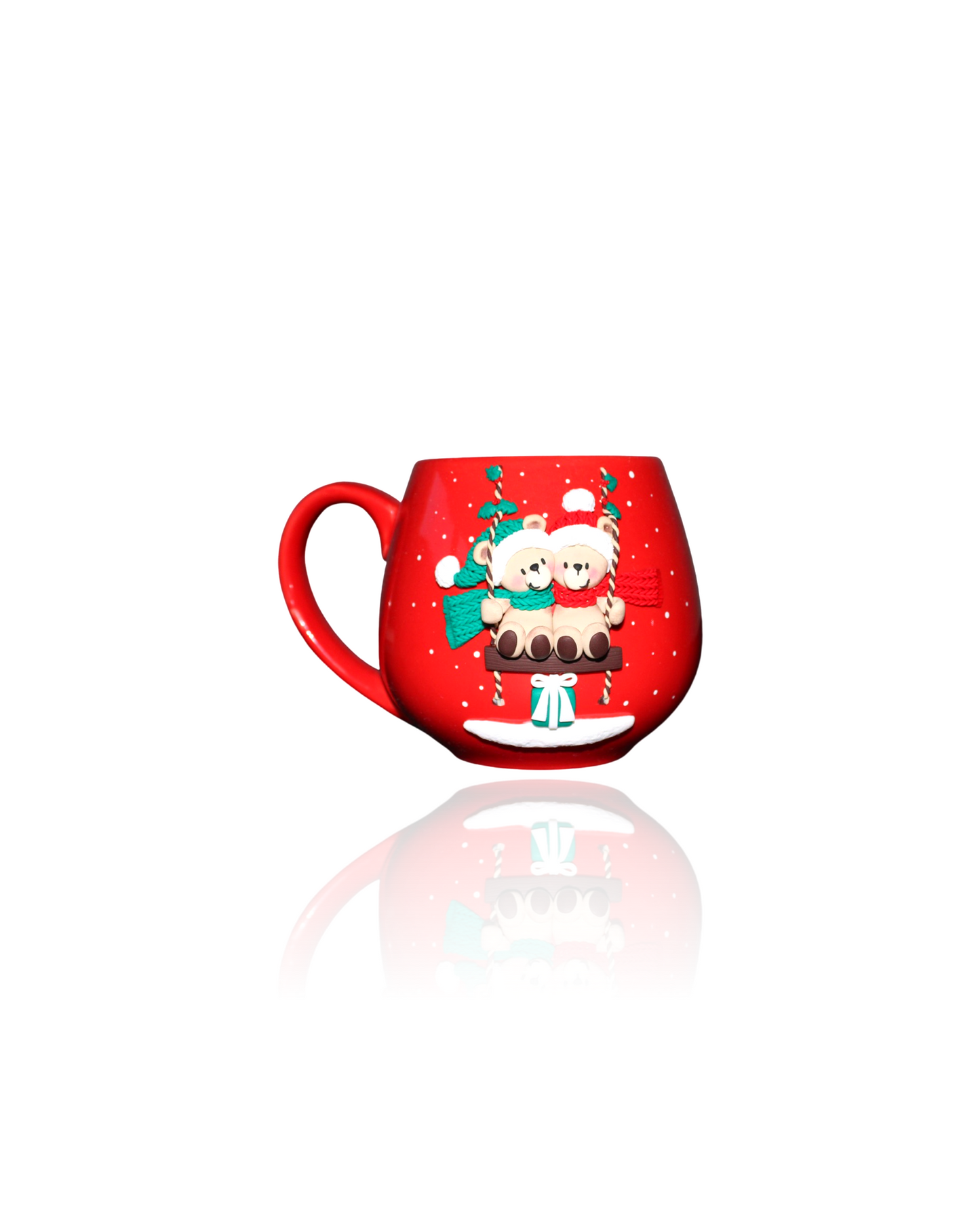 Mug de Noël Rouge Personnalisé Oursons sur Balançoire