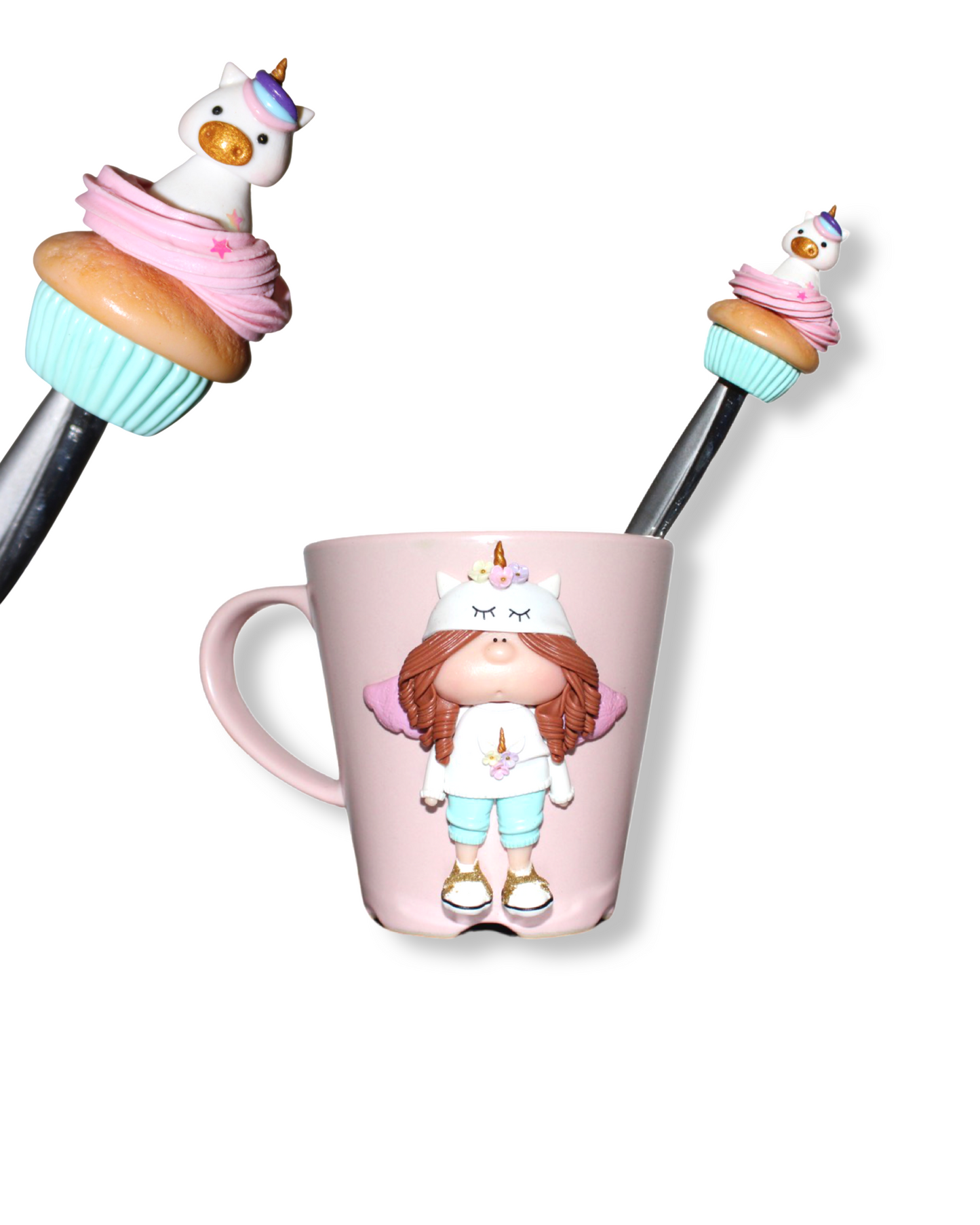 Mug Rose Fille Licorne avec Cuillère Licorne