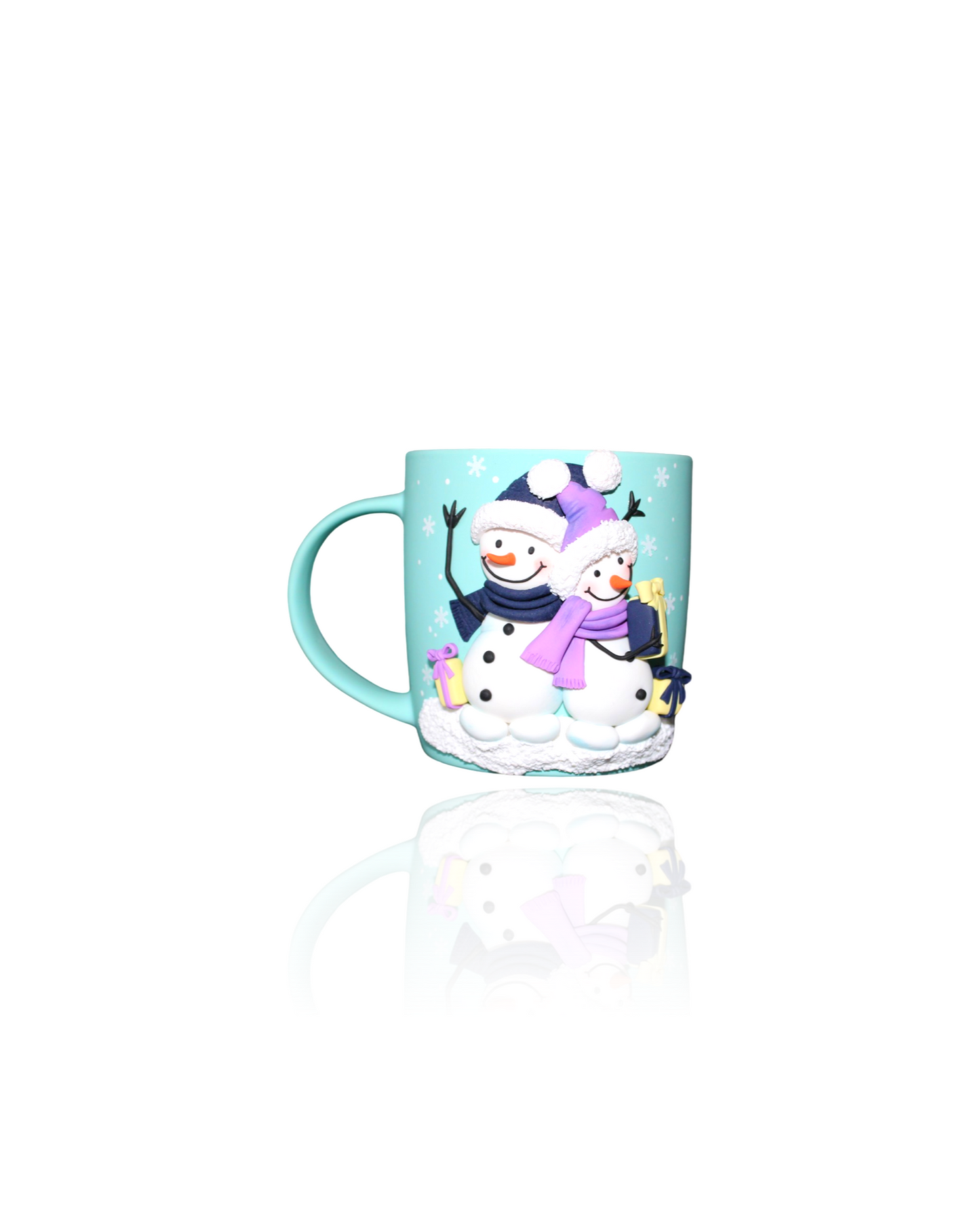Mug de Noël Bleu Personnalisé Bonshommes de neige