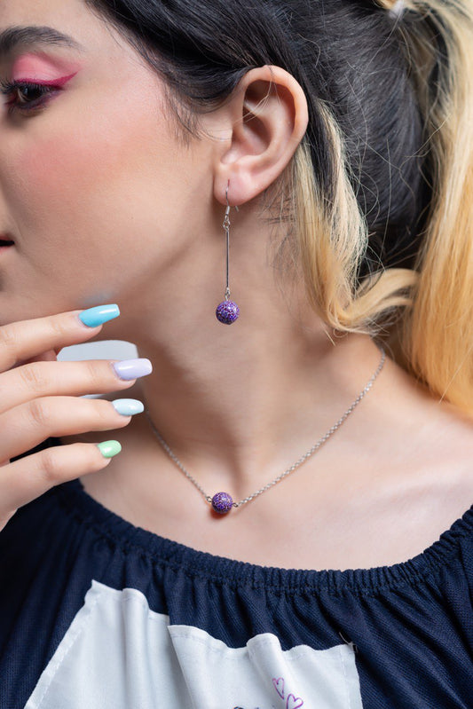 Ensemble de Boucles d'oreilles longues pendantes et collier pendentif assortis Avec des perles de couleur violet pour femmes